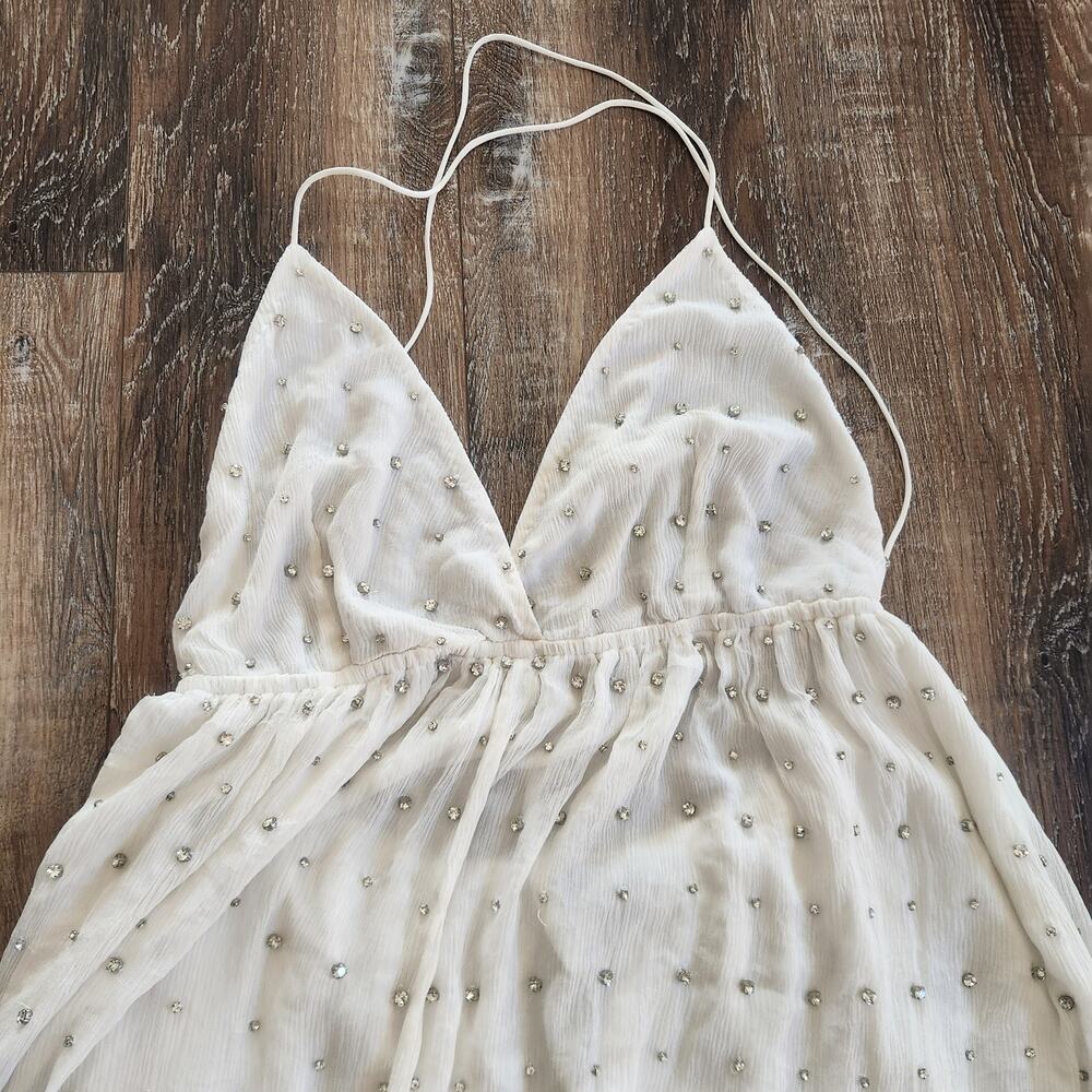 Retrofete Zadie Embellished Silk Chiffon Dress Sleeveless White Large NWT Maxi - Picture 4 of 14